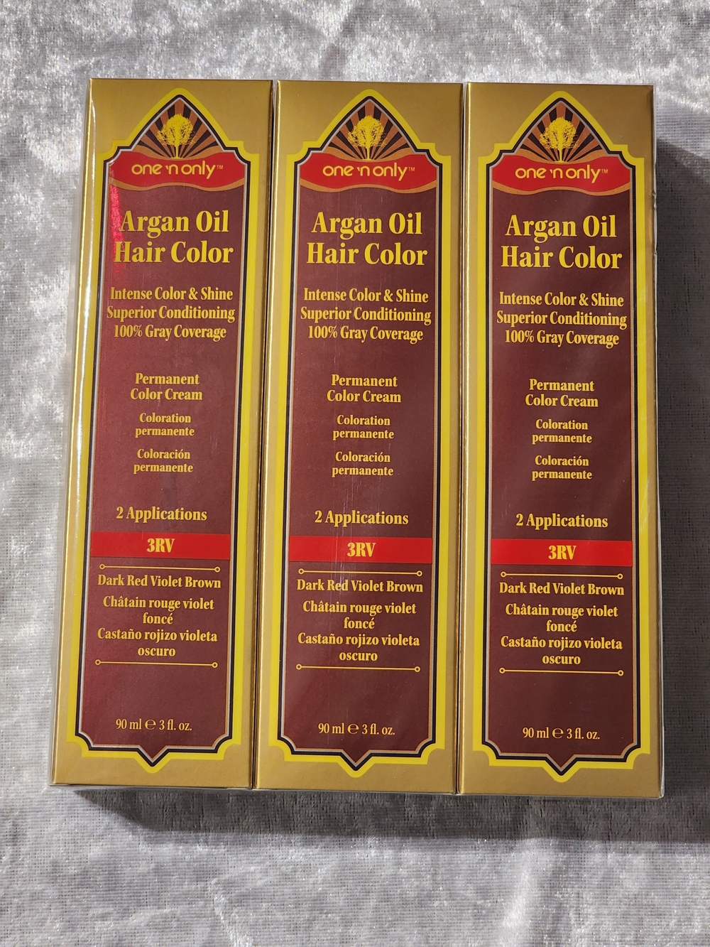 One 'N Only Argan Oil Permanent Hair Dye Cream 3RV Dark Red Violet Brown 3oz 3pk
